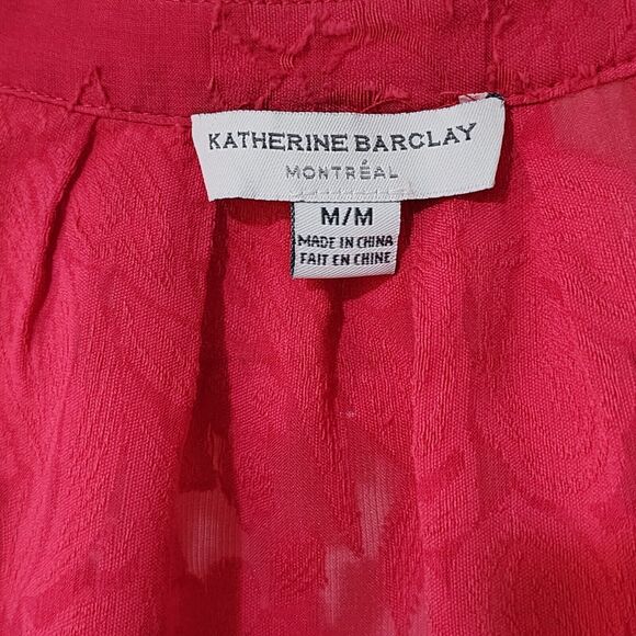 Katherine Barclay Montreal Womens Sheer Blouse Red Long Sleeve Split Neck Size M - Picture 5 of 8